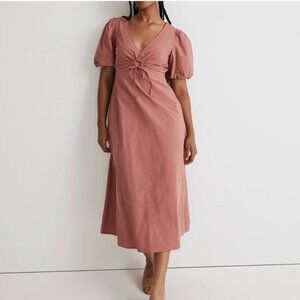 Madewell Poplin Cutout Puff-Sleeve Midi Dress Vintage Quartz 16